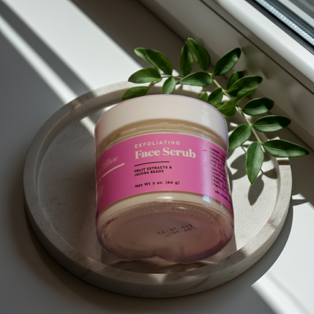 Instantly rejuvenate with our clean face scrub made from our blend of nourishing vitamins and fruit extracts. The aroma of vanilla, coconut and anise is sweet and soothes the skin during exfoliation.
This luxurious scrub contains jojoba beads, which are eco-friendly. We use sodium bicarbonate and jojoba esters that dissolve in water and break upon application providing a much gentler exfoliation for a refreshing, softer feel.