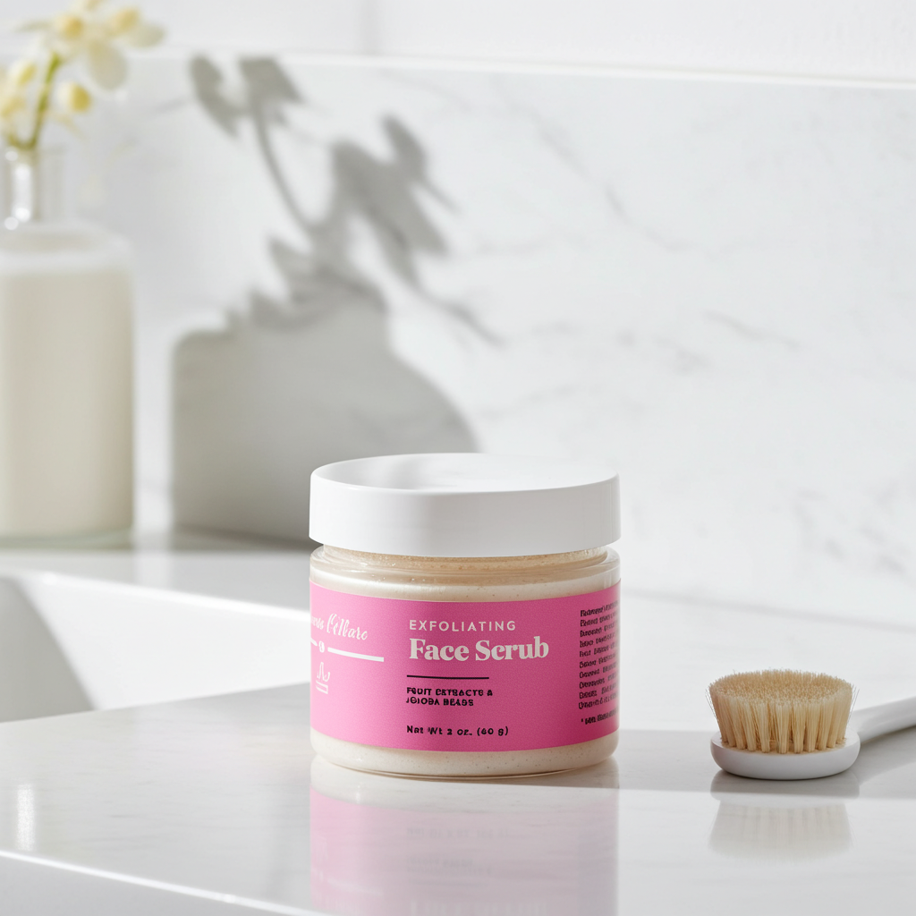 Instantly rejuvenate with our clean face scrub made from our blend of nourishing vitamins and fruit extracts. The aroma of vanilla, coconut and anise is sweet and soothes the skin during exfoliation.
This luxurious scrub contains jojoba beads, which are eco-friendly. We use sodium bicarbonate and jojoba esters that dissolve in water and break upon application providing a much gentler exfoliation for a refreshing, softer feel.